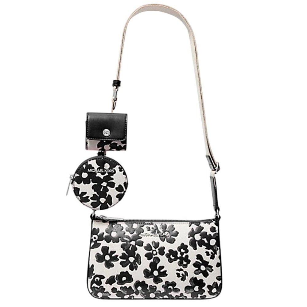 NEW Michael Kors Floral Jet Set Small Crossbody with Tech Attachment Bag Black